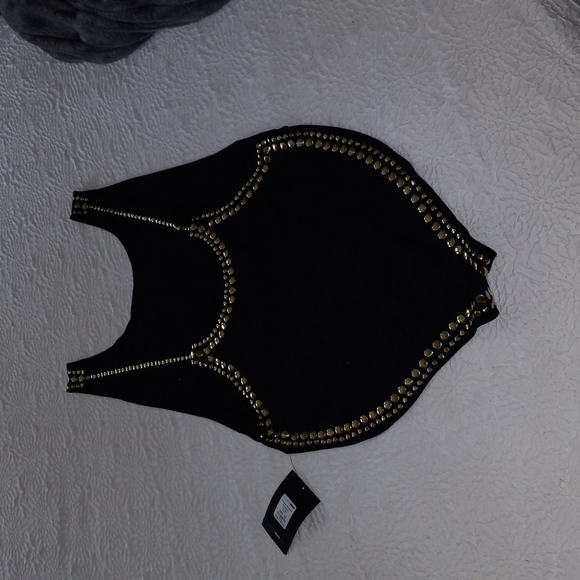 Fashion Nova spandex bodysuit. Black with gold studs. - Picture 11 of 13